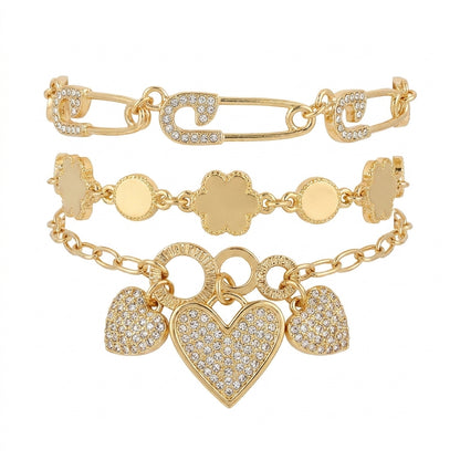 Hearts of Gold Stacked Bracelet